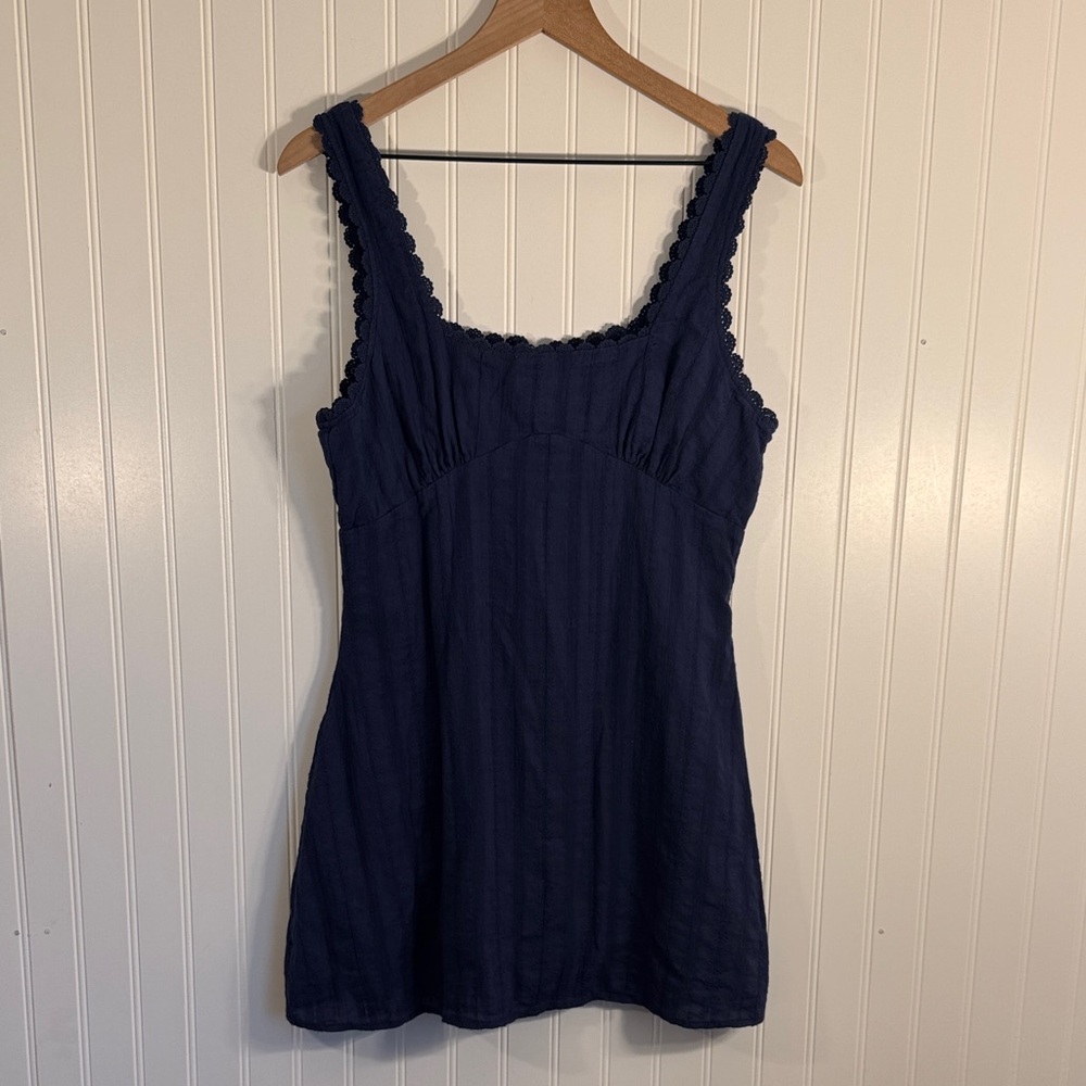 Princess Polly Dasha Mini Dress Navy Blue Lace Trim 100% Cotton Size 10 - Picture 3 of 14